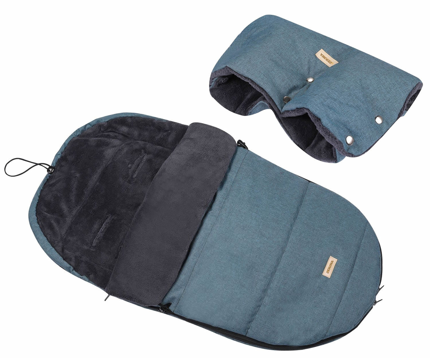Winter Fußsack - Schlafsack für Kinderwagen mit Handmuff, Plüschfutter