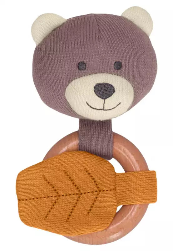 Sterntaler - GOTS Baby Strick Spielfigur Bär mit Holz Greifring