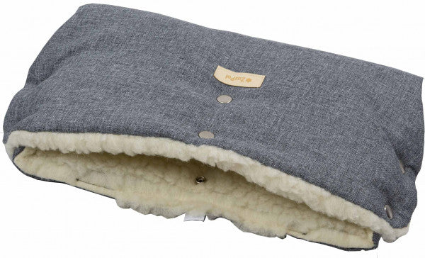 Fußsack mit Handmuff - Fell in Lammfelloptik - grau