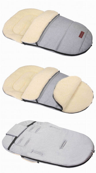 Fußsack mit Handmuff - Fell in Lammfelloptik - grau