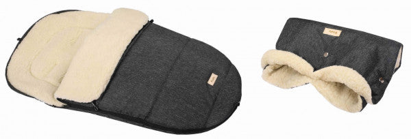 Fußsack mit Handmuff -Fell in Lammfelloptik - graphit