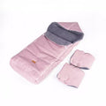 Warmer Winter Fußsack mit Handschuhen für Kinderwagen oder Schlitten, dunkelrosa mit TEDDY Fell grau - 110 cm