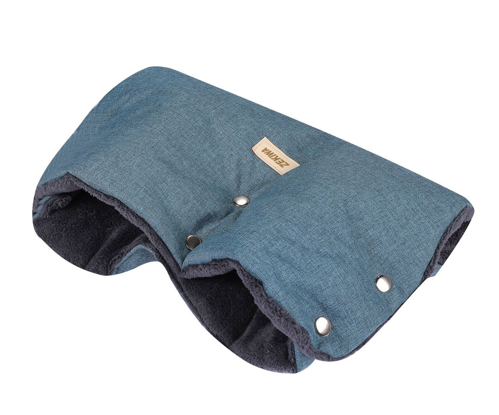 Winter Fußsack - Schlafsack für Kinderwagen mit Handmuff, Plüschfutter - Farbe Azur-blau