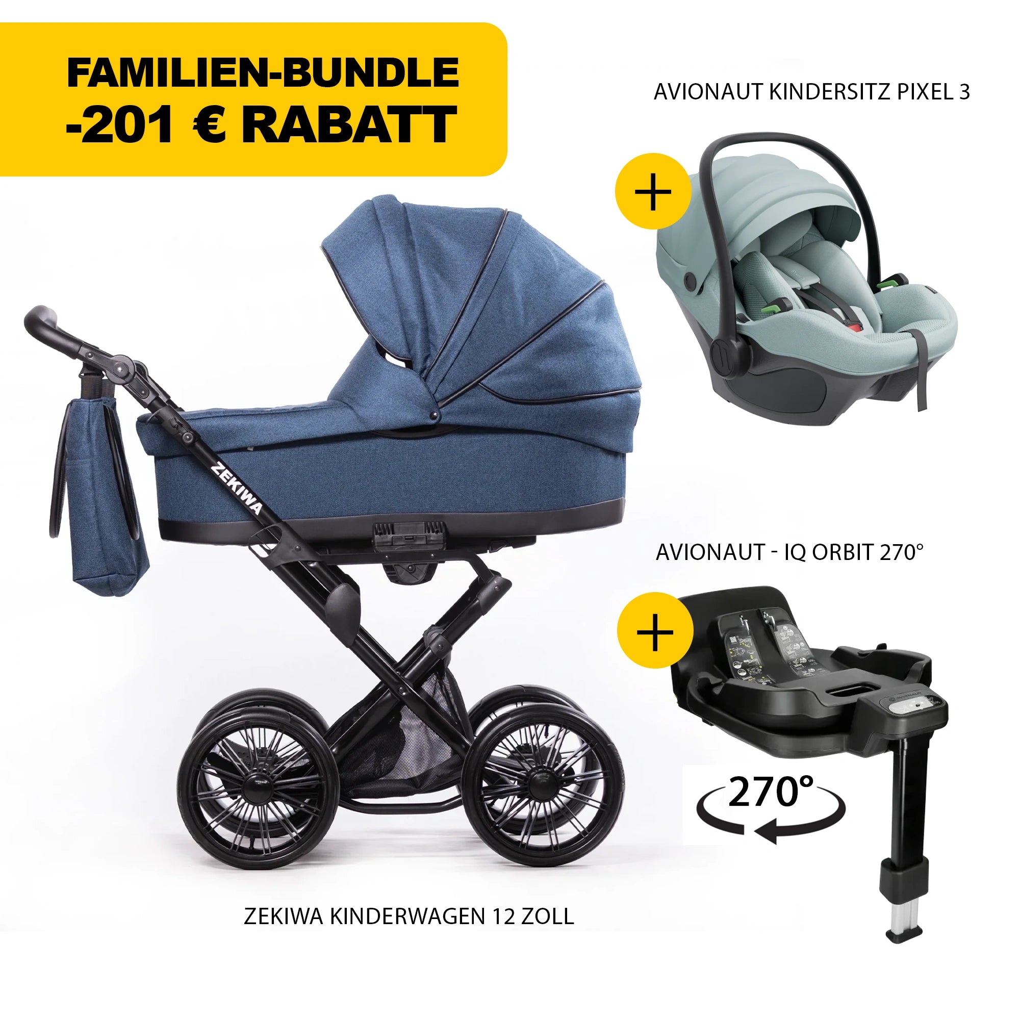 ZEKIWA 4 in 1 Kinderwagen Bundle - Aqua