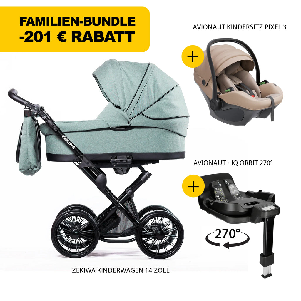 ZEKIWA 4 in 1 Kinderwagen Bundle - New Green