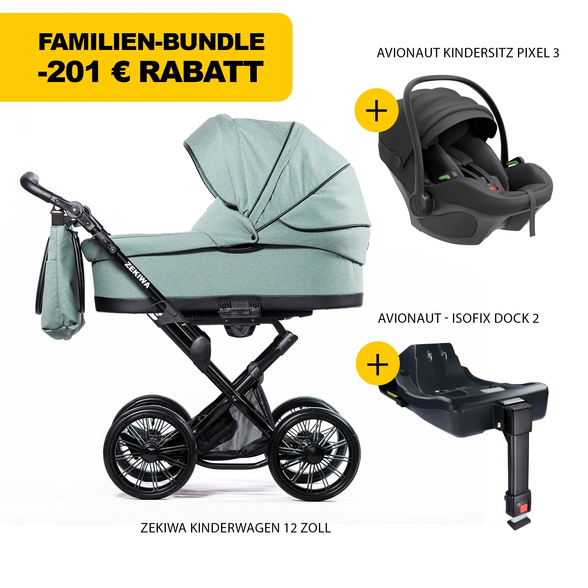 ZEKIWA 4 in 1 Kinderwagen Bundle - New Green