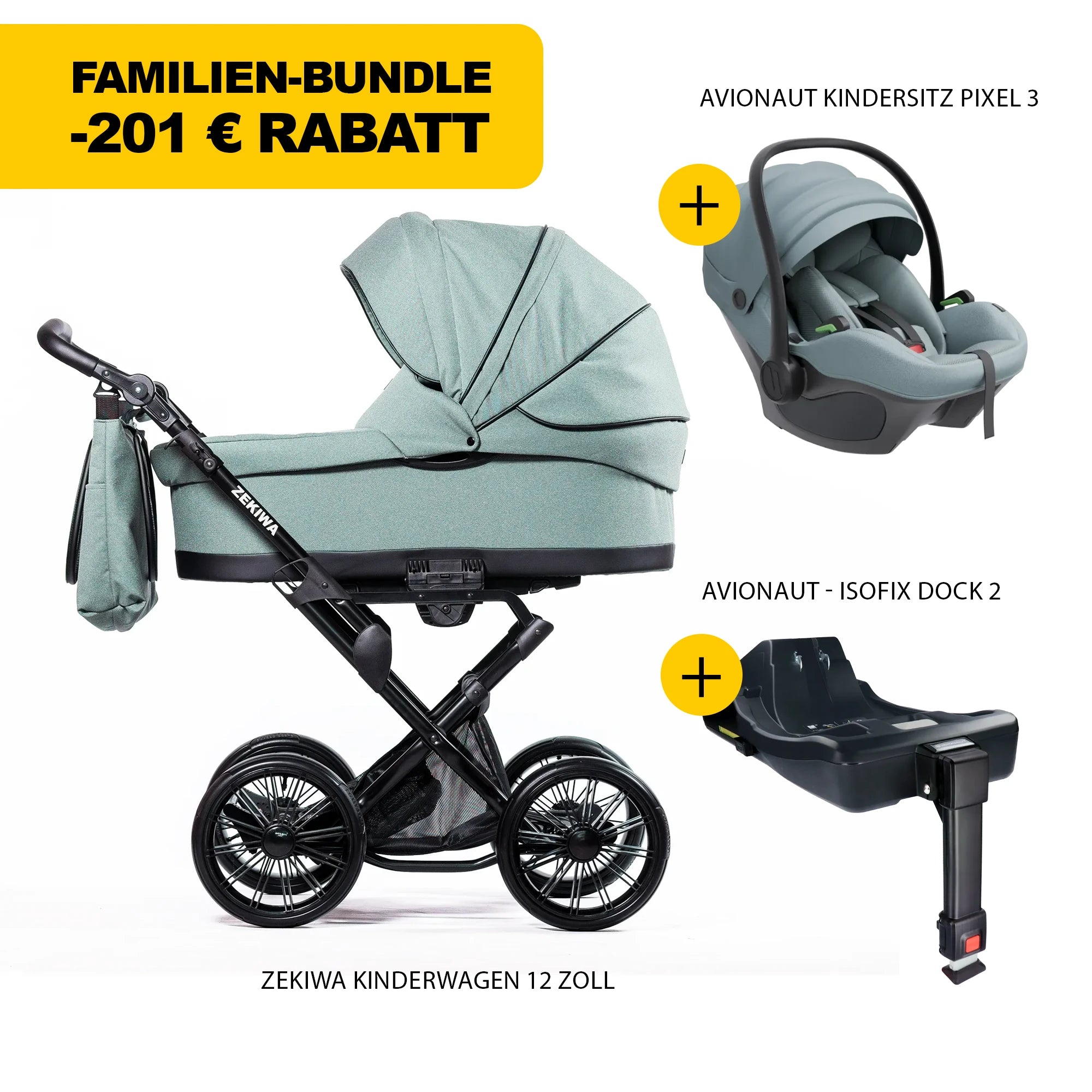 ZEKIWA 4 in 1 Kinderwagen Bundle - New Green