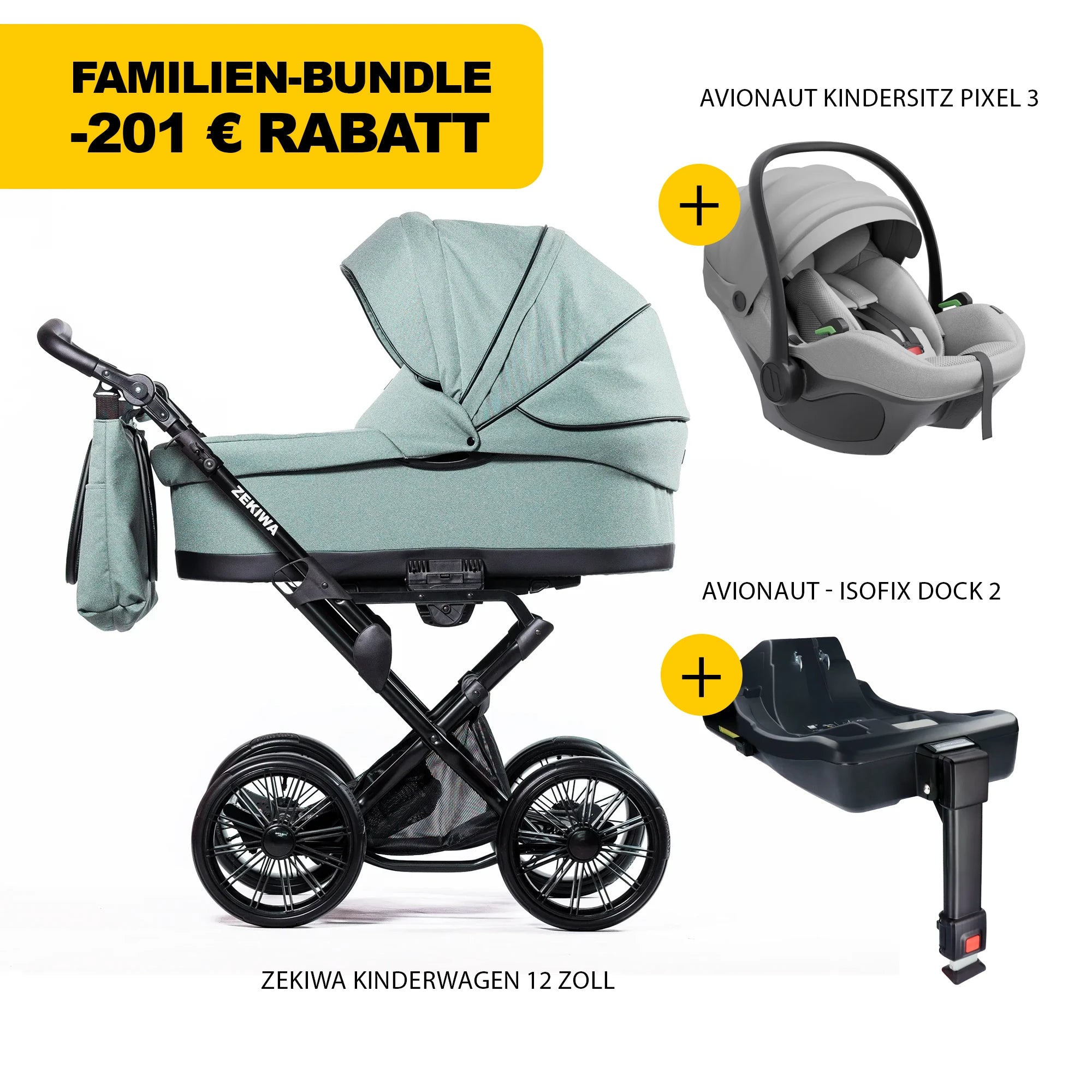 ZEKIWA 4 in 1 Kinderwagen Bundle - New Green