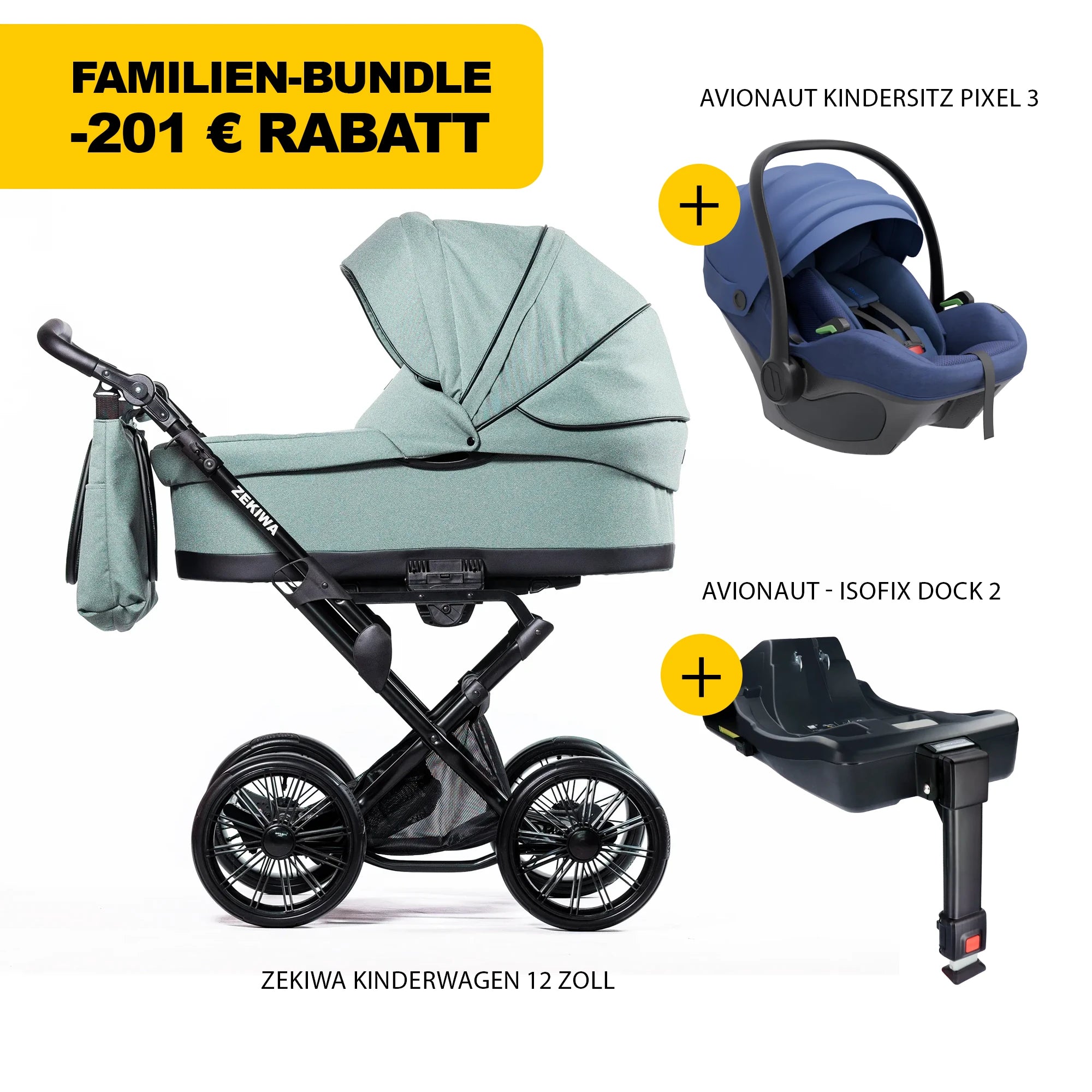 ZEKIWA 4 in 1 Kinderwagen Bundle - New Green