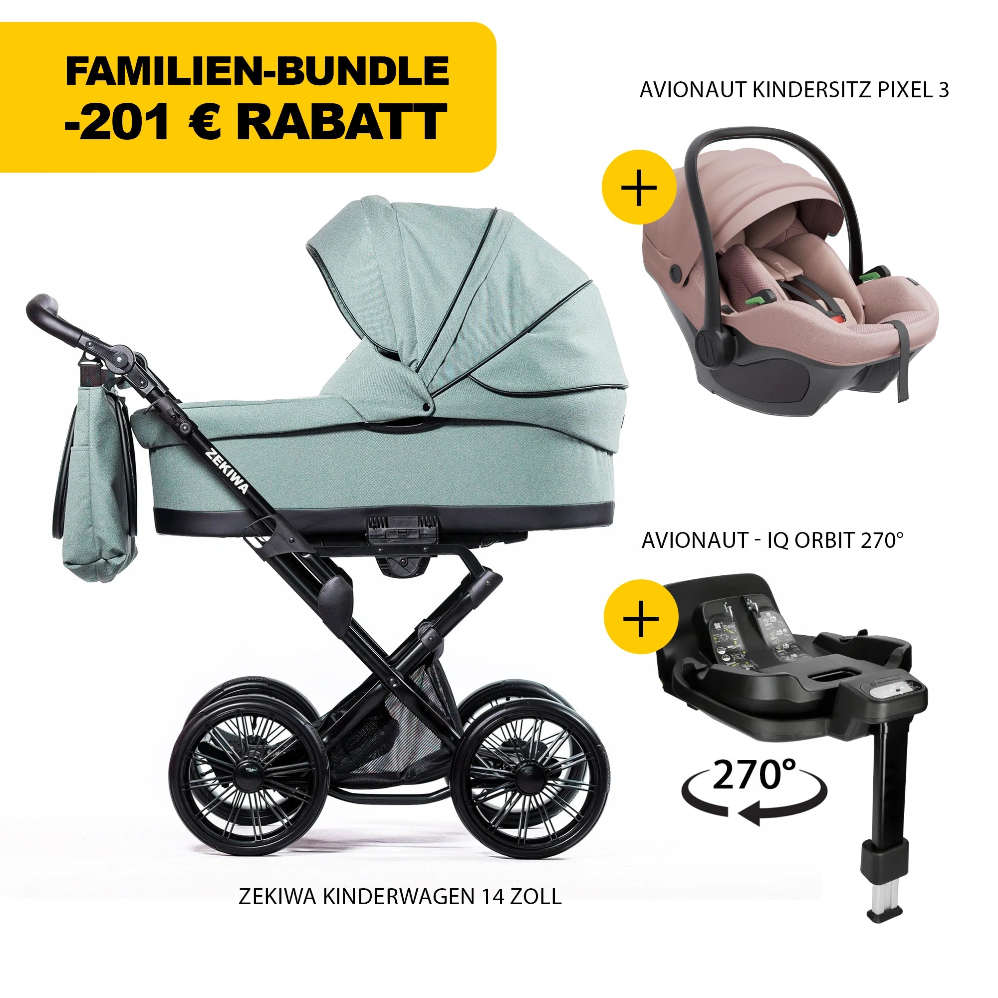 ZEKIWA 4 in 1 Kinderwagen Bundle - New Green