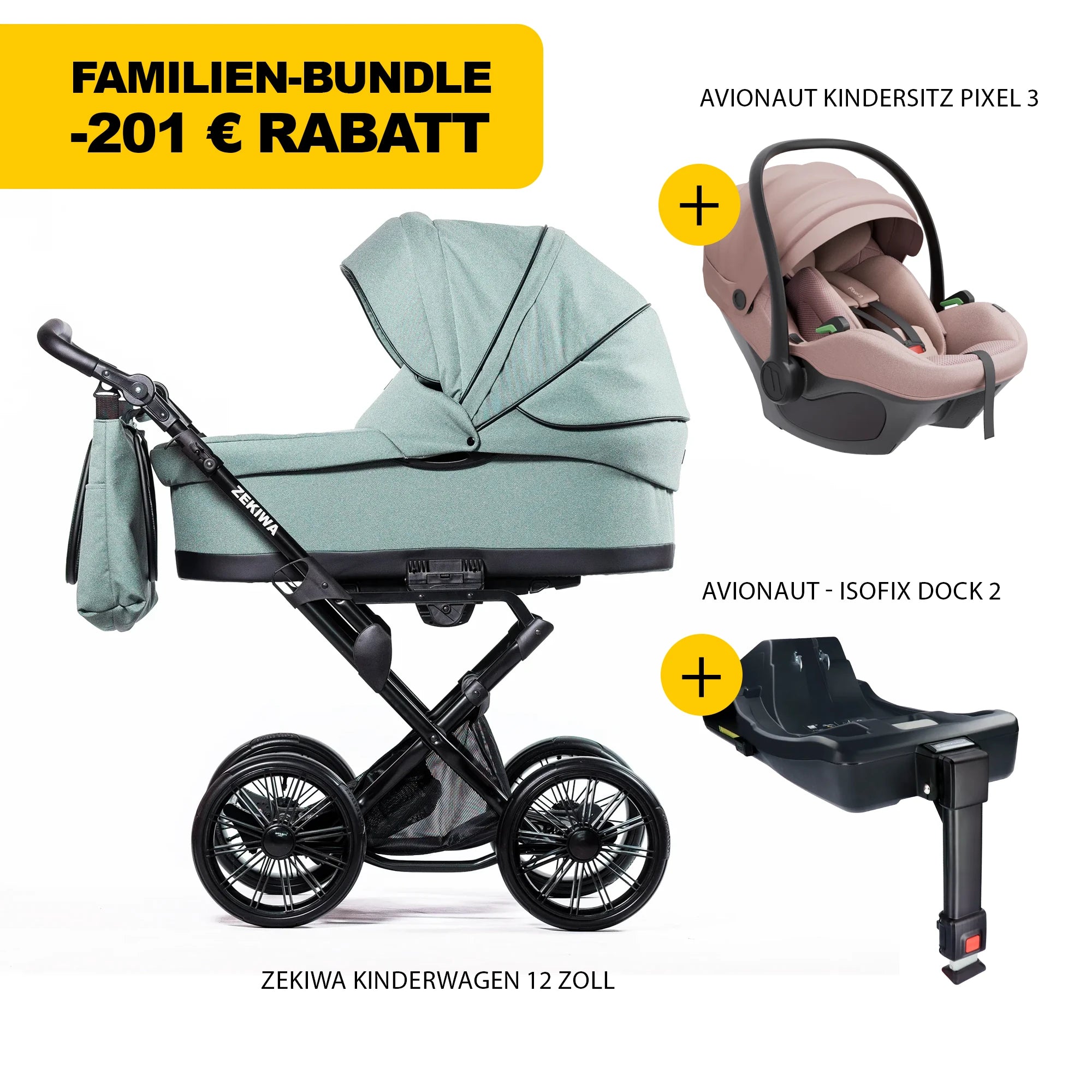 ZEKIWA 4 in 1 Kinderwagen Bundle - New Green