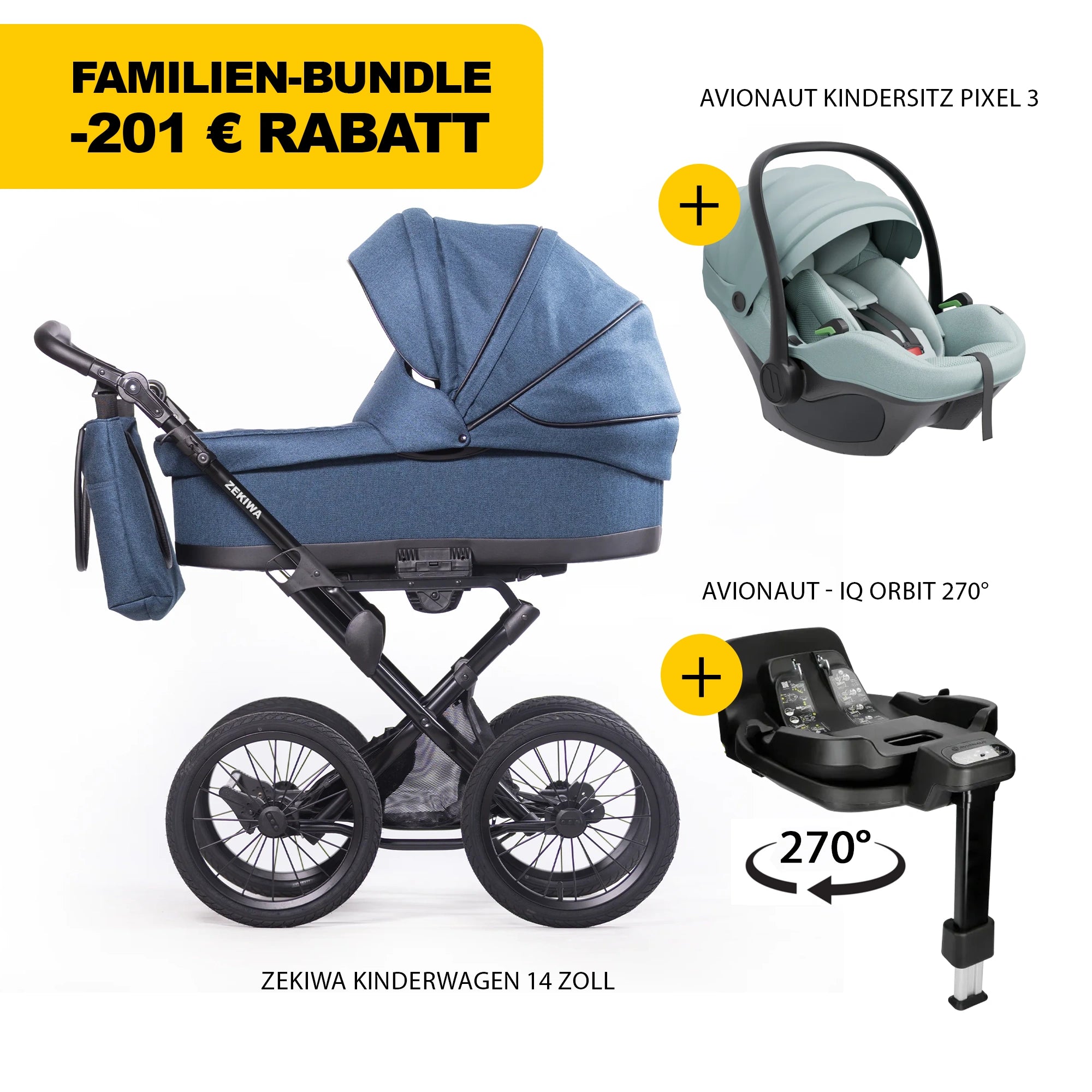 ZEKIWA 4 in 1 Kinderwagen Bundle - Aqua