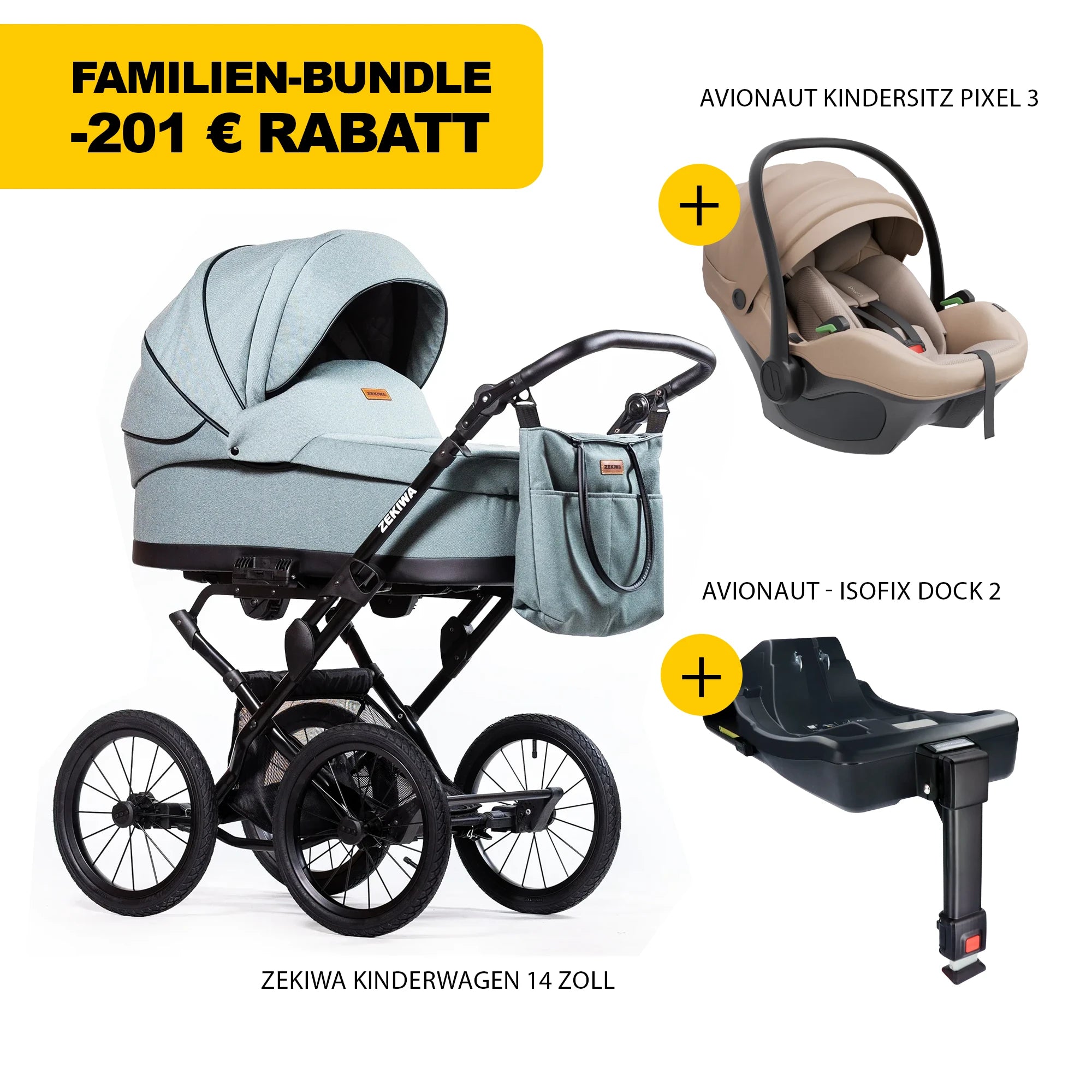 ZEKIWA 4 in 1 Kinderwagen Bundle - New Green