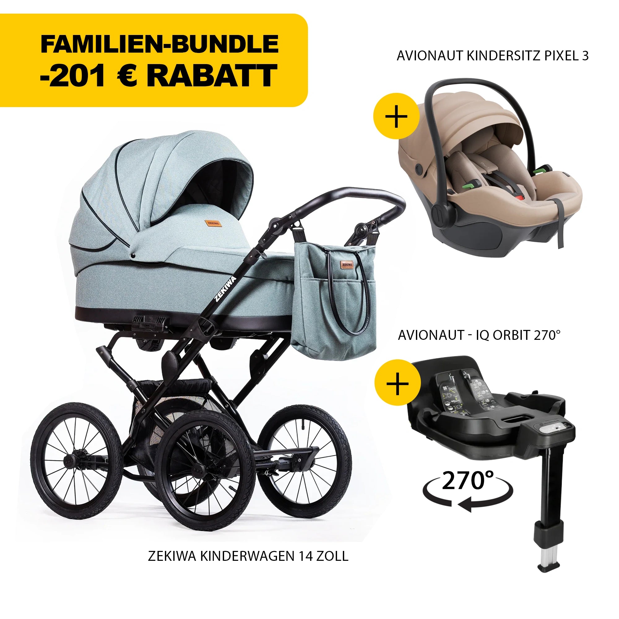 ZEKIWA 4 in 1 Kinderwagen Bundle - New Green