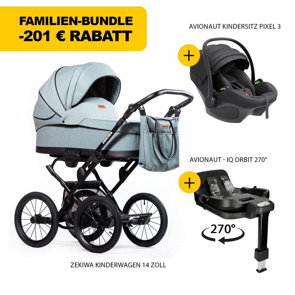 ZEKIWA 4 in 1 Kinderwagen Bundle - New Green
