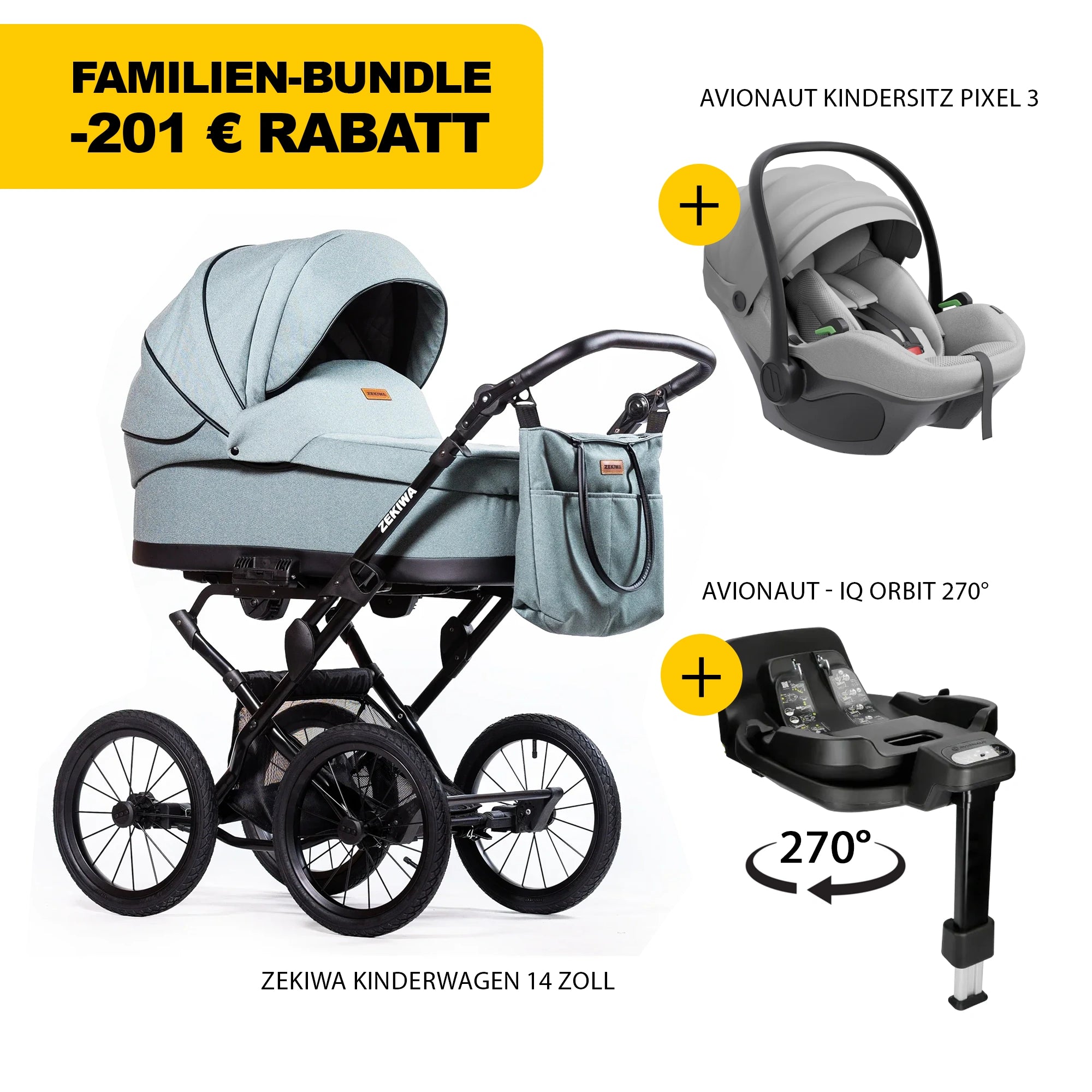 ZEKIWA 4 in 1 Kinderwagen Bundle - New Green