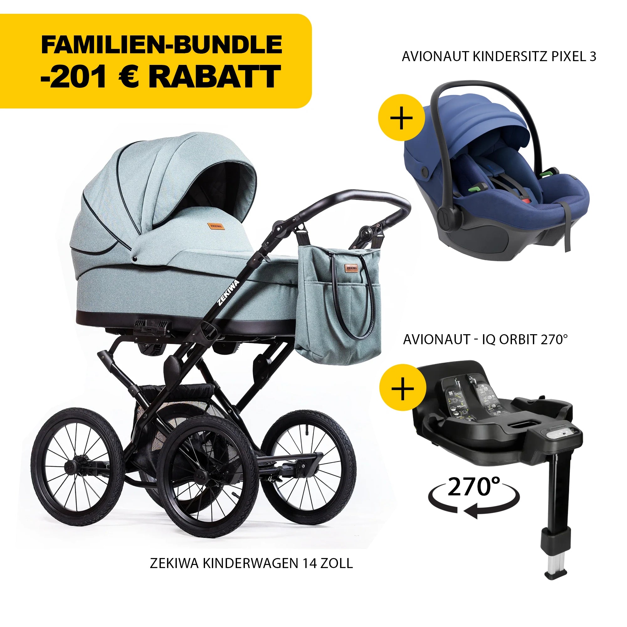 ZEKIWA 4 in 1 Kinderwagen Bundle - New Green