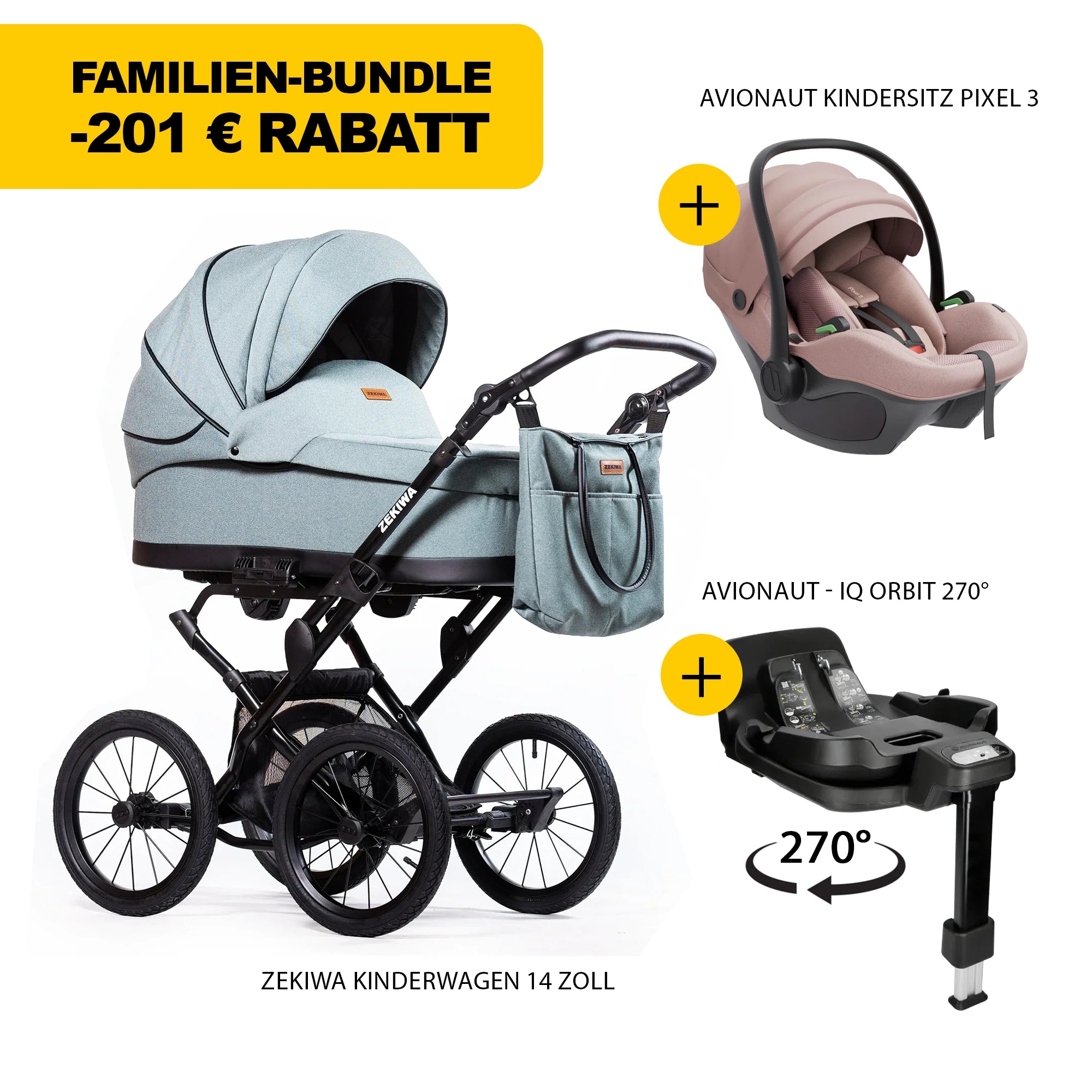 ZEKIWA 4 in 1 Kinderwagen Bundle - New Green