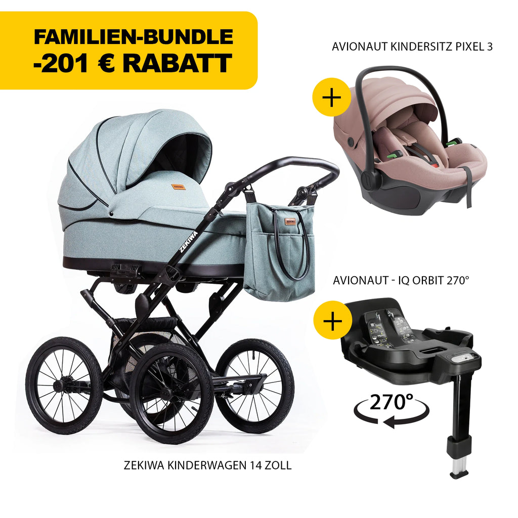 ZEKIWA 4 in 1 Kinderwagen Bundle - New Green