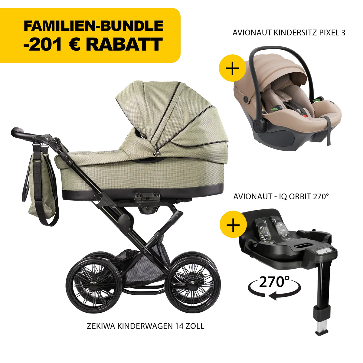 ZEKIWA 4 in 1 Kinderwagen Bundle - olive