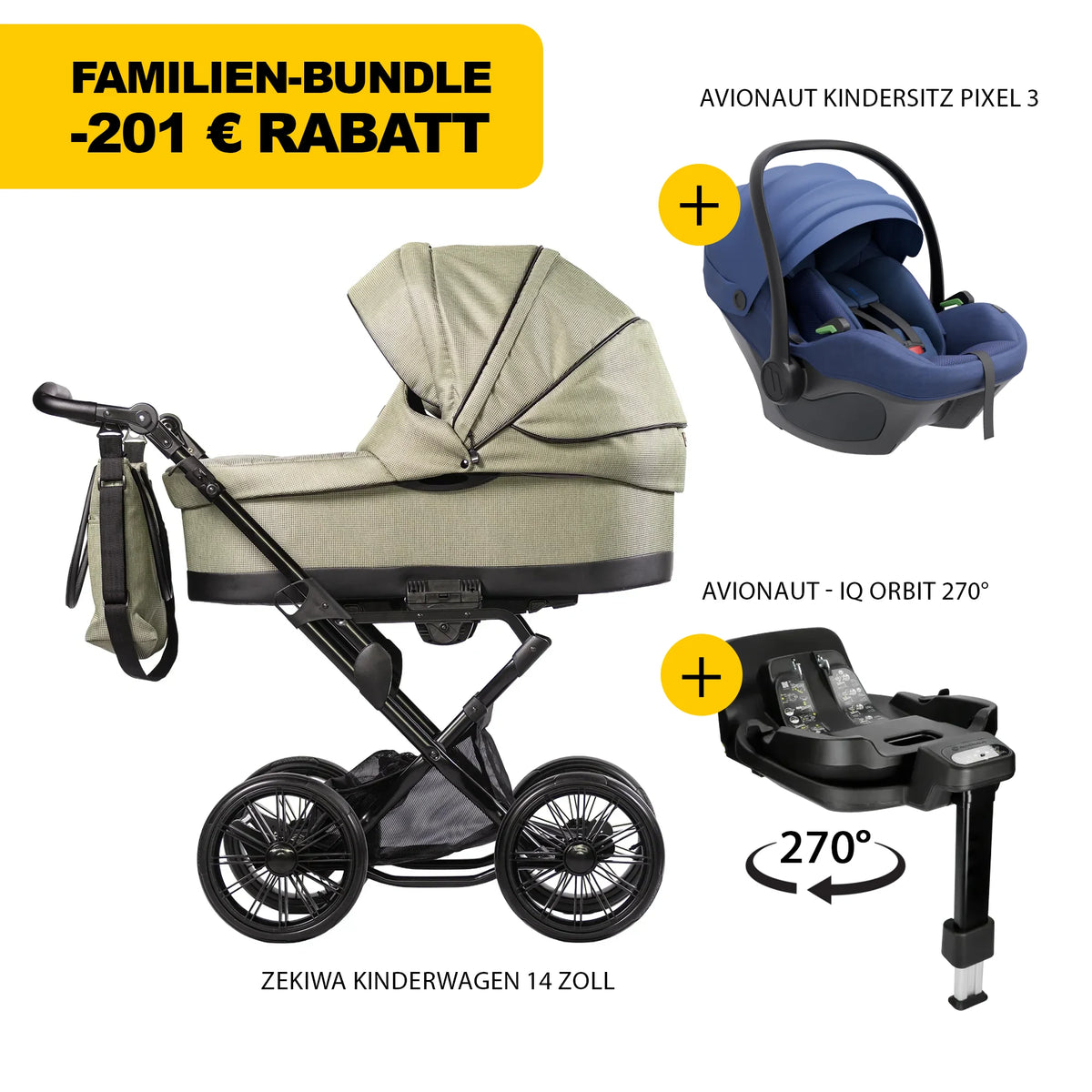 ZEKIWA 4 in 1 Kinderwagen Bundle - olive