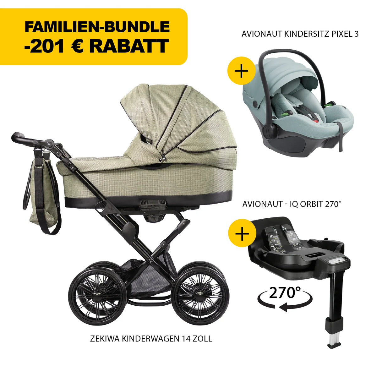 ZEKIWA 4 in 1 Kinderwagen Bundle - olive