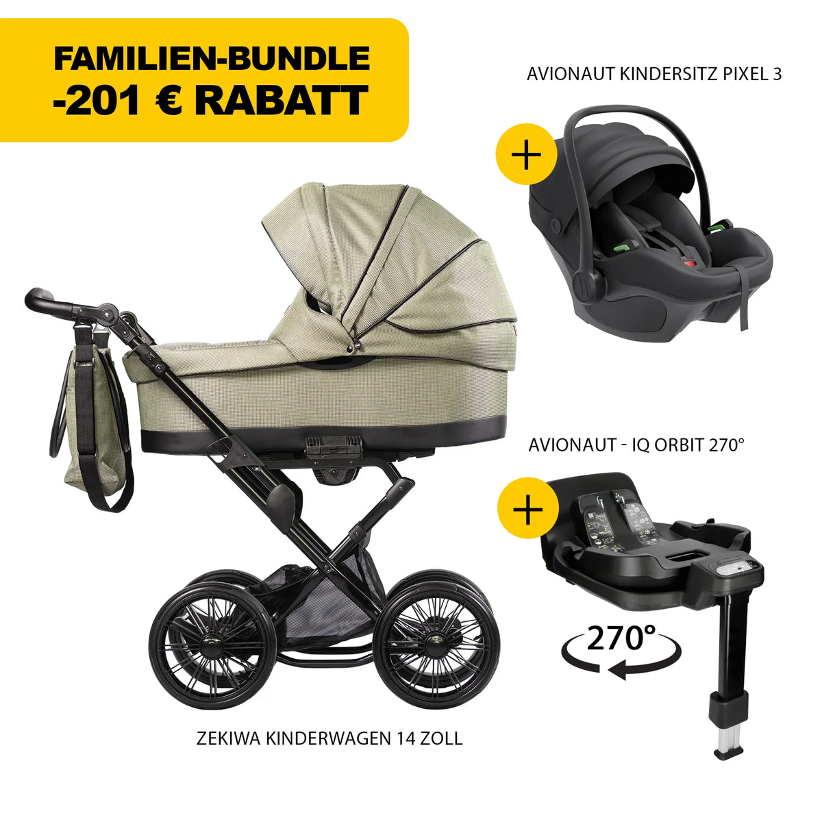 ZEKIWA 4 in 1 Kinderwagen Bundle - olive