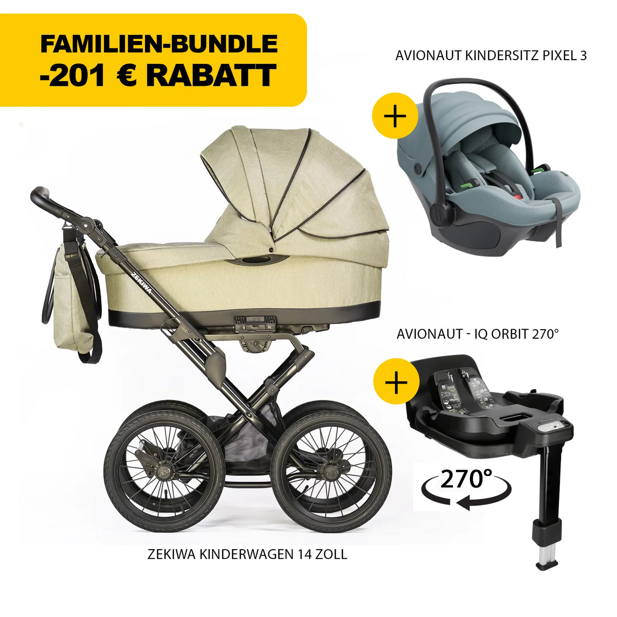 ZEKIWA 4 in 1 Kinderwagen Bundle - olive