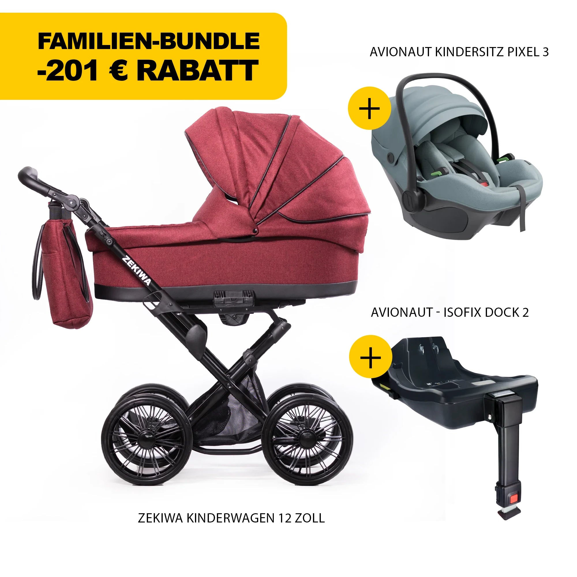 ZEKIWA 4 in 1 Kinderwagen Bundle - Waldbeere