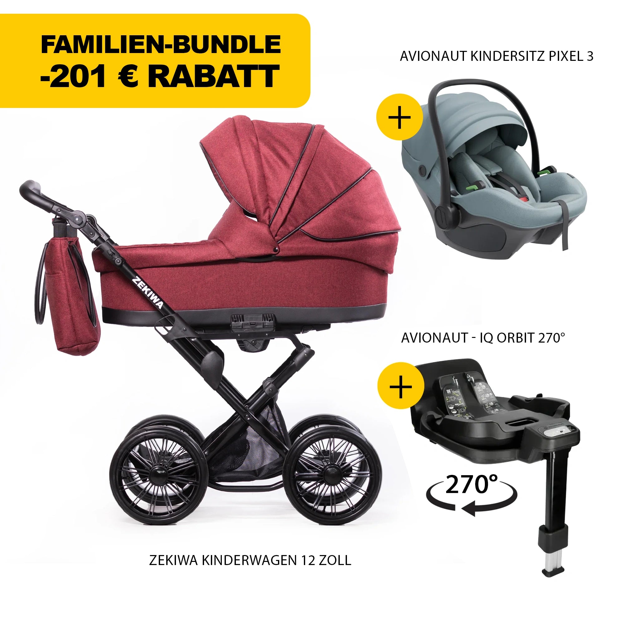 ZEKIWA 4 in 1 Kinderwagen Bundle - Waldbeere