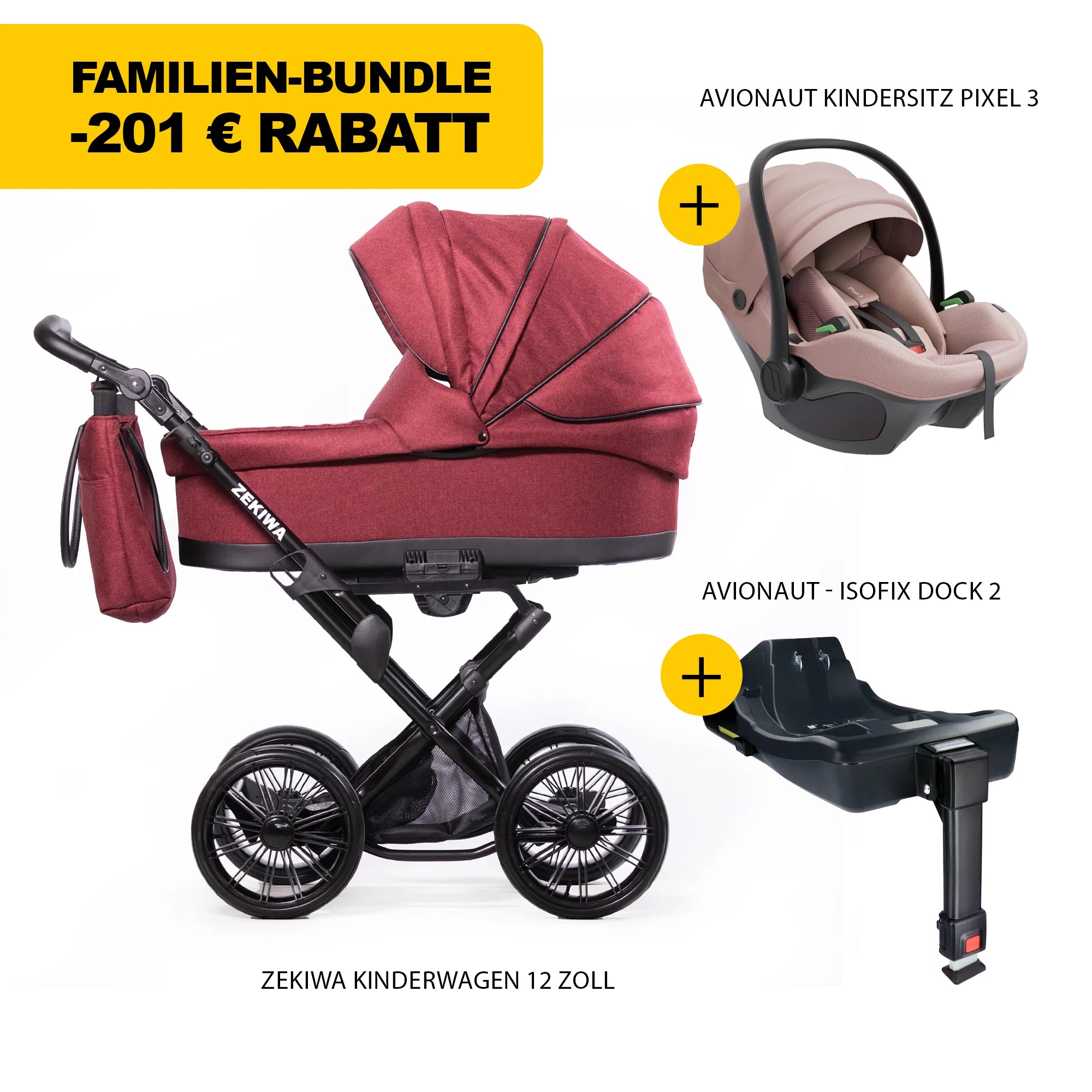 ZEKIWA 4 in 1 Kinderwagen Bundle - Waldbeere