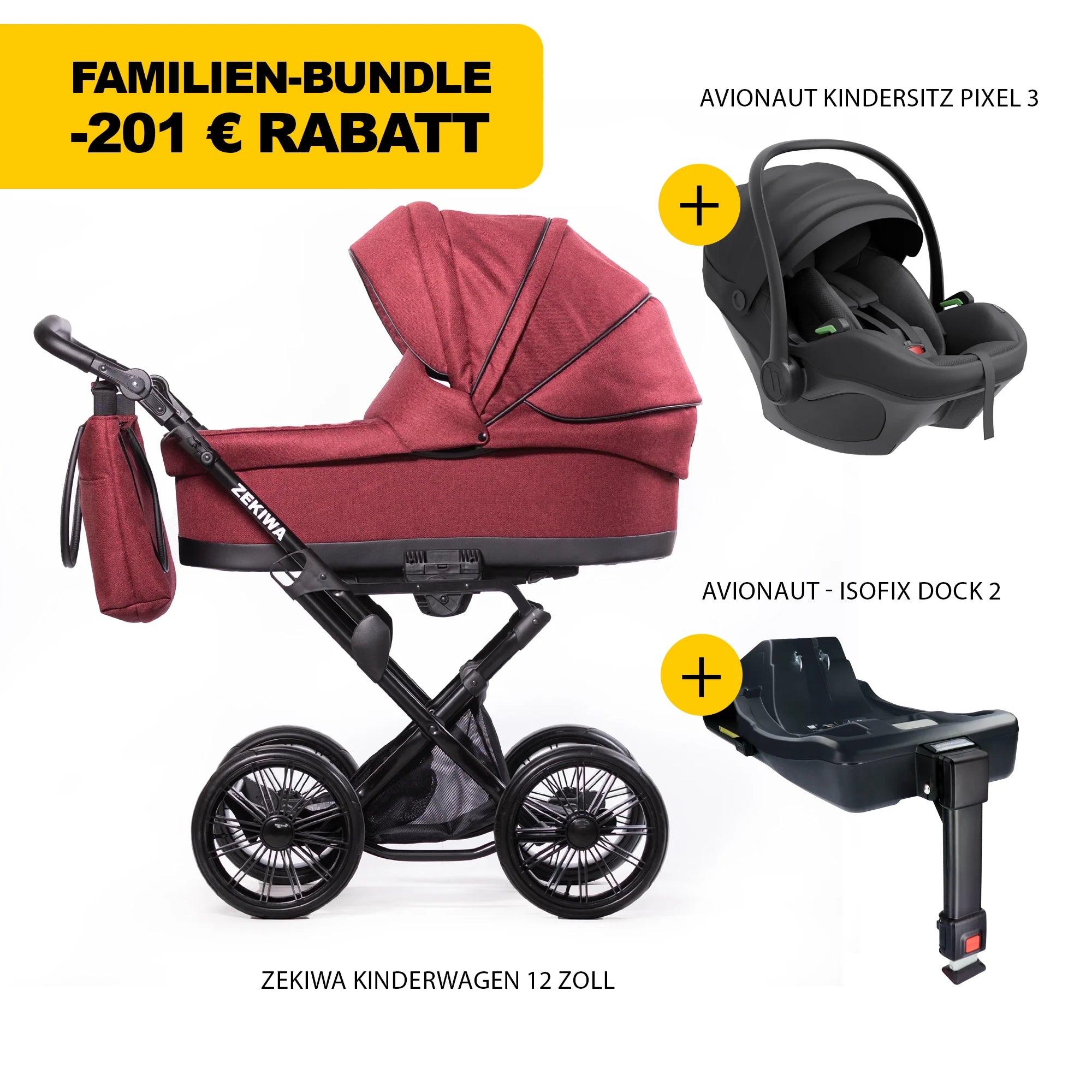 ZEKIWA 4 in 1 Kinderwagen Bundle - Waldbeere