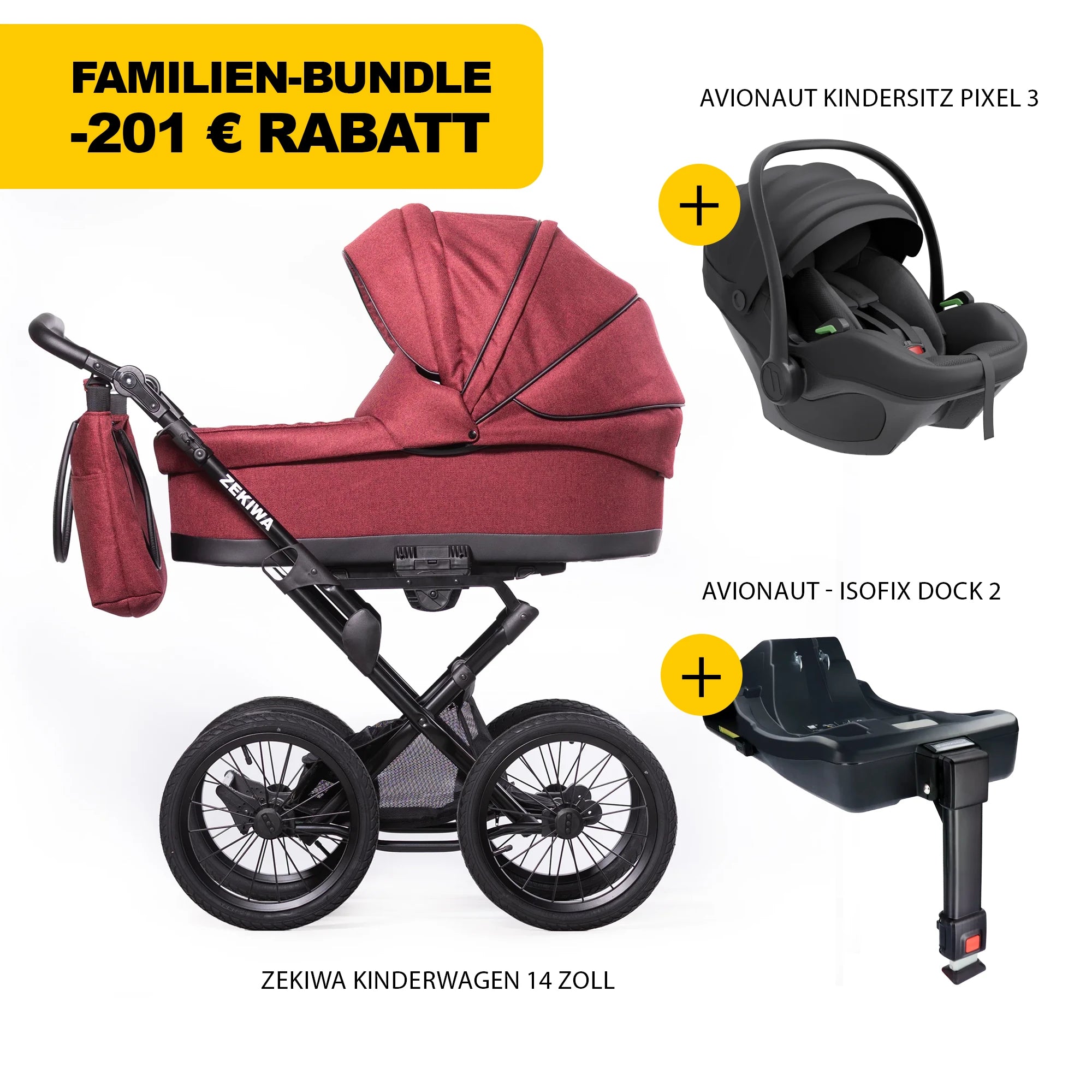 ZEKIWA 4 in 1 Kinderwagen Bundle - Waldbeere