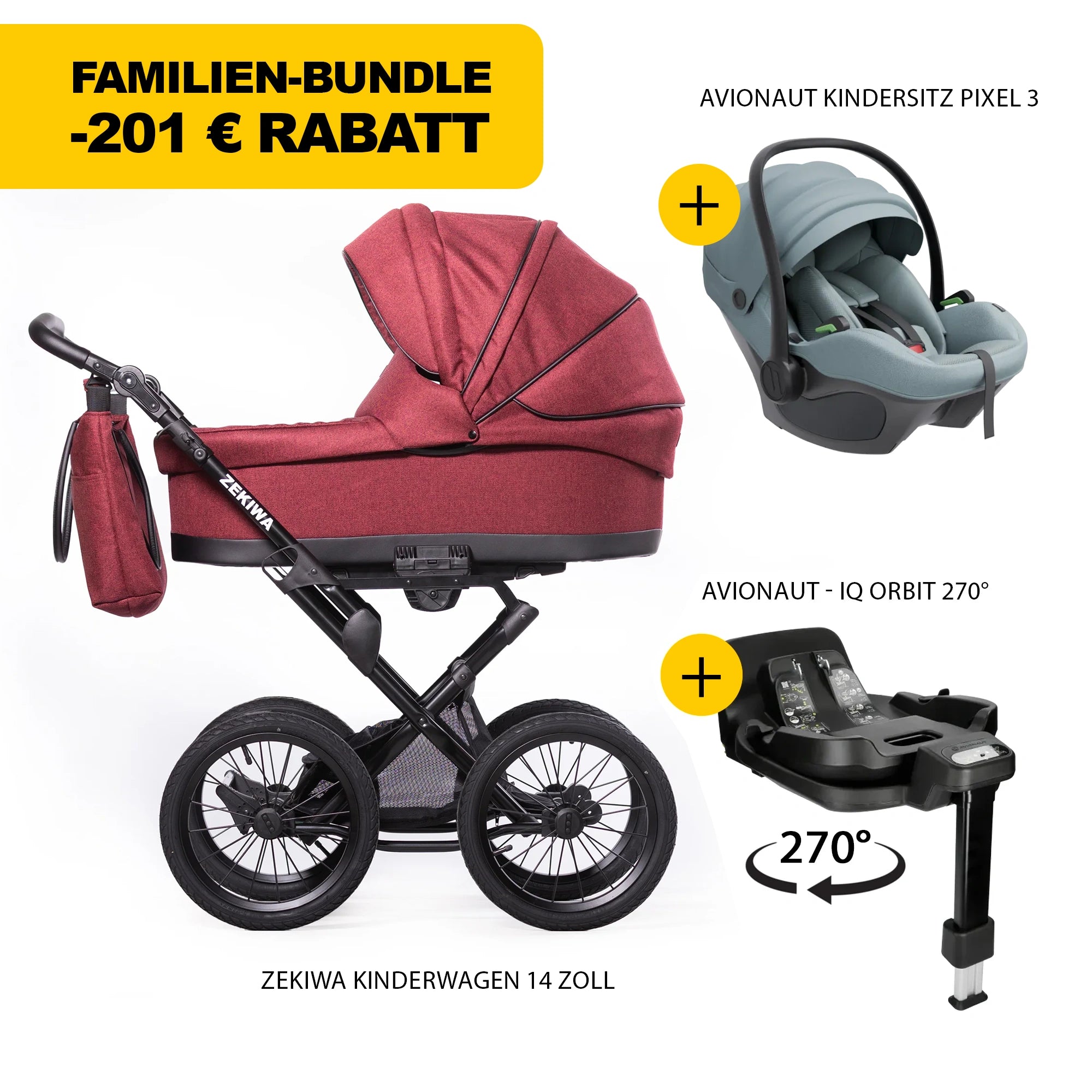ZEKIWA 4 in 1 Kinderwagen Bundle - Waldbeere