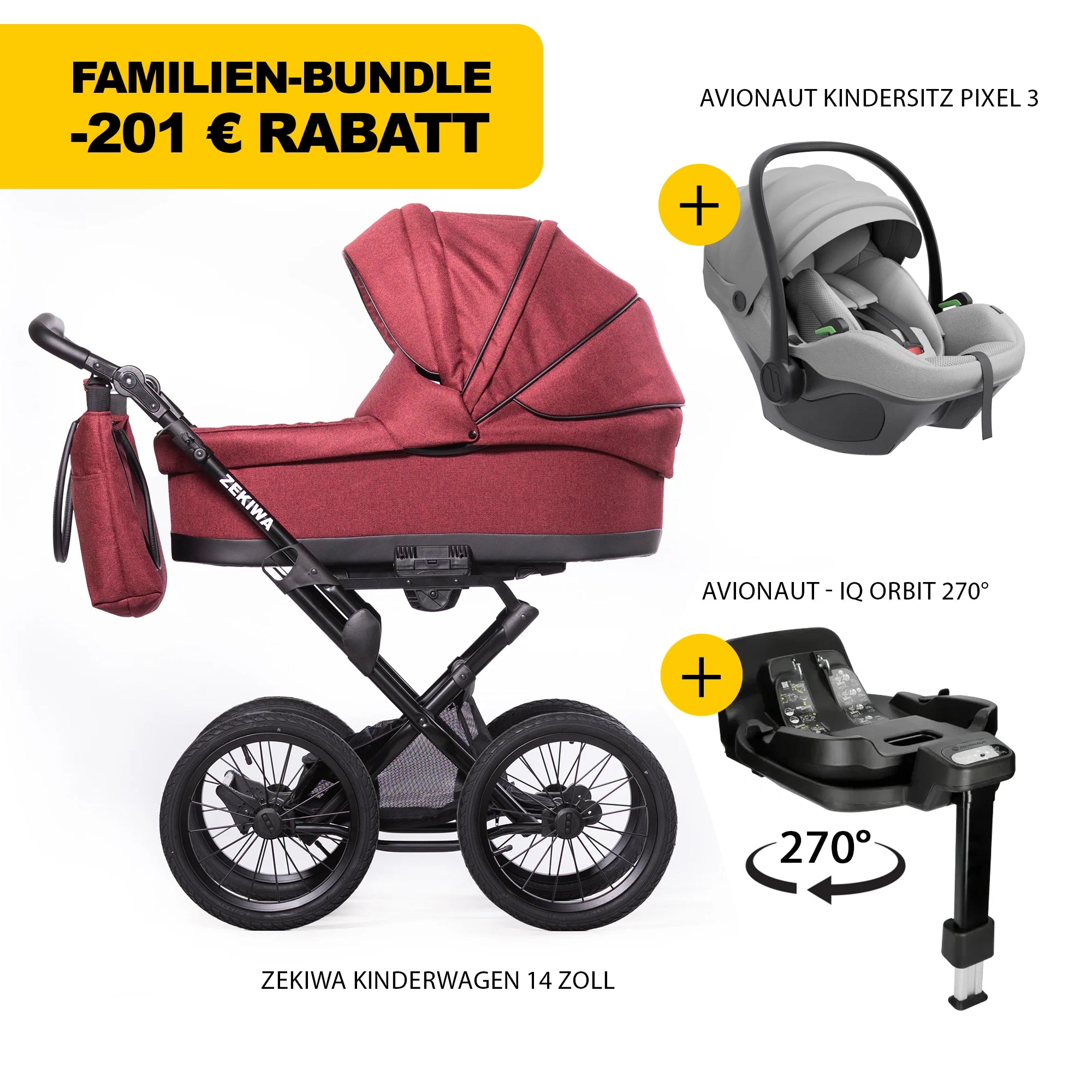 ZEKIWA 4 in 1 Kinderwagen Bundle - Waldbeere