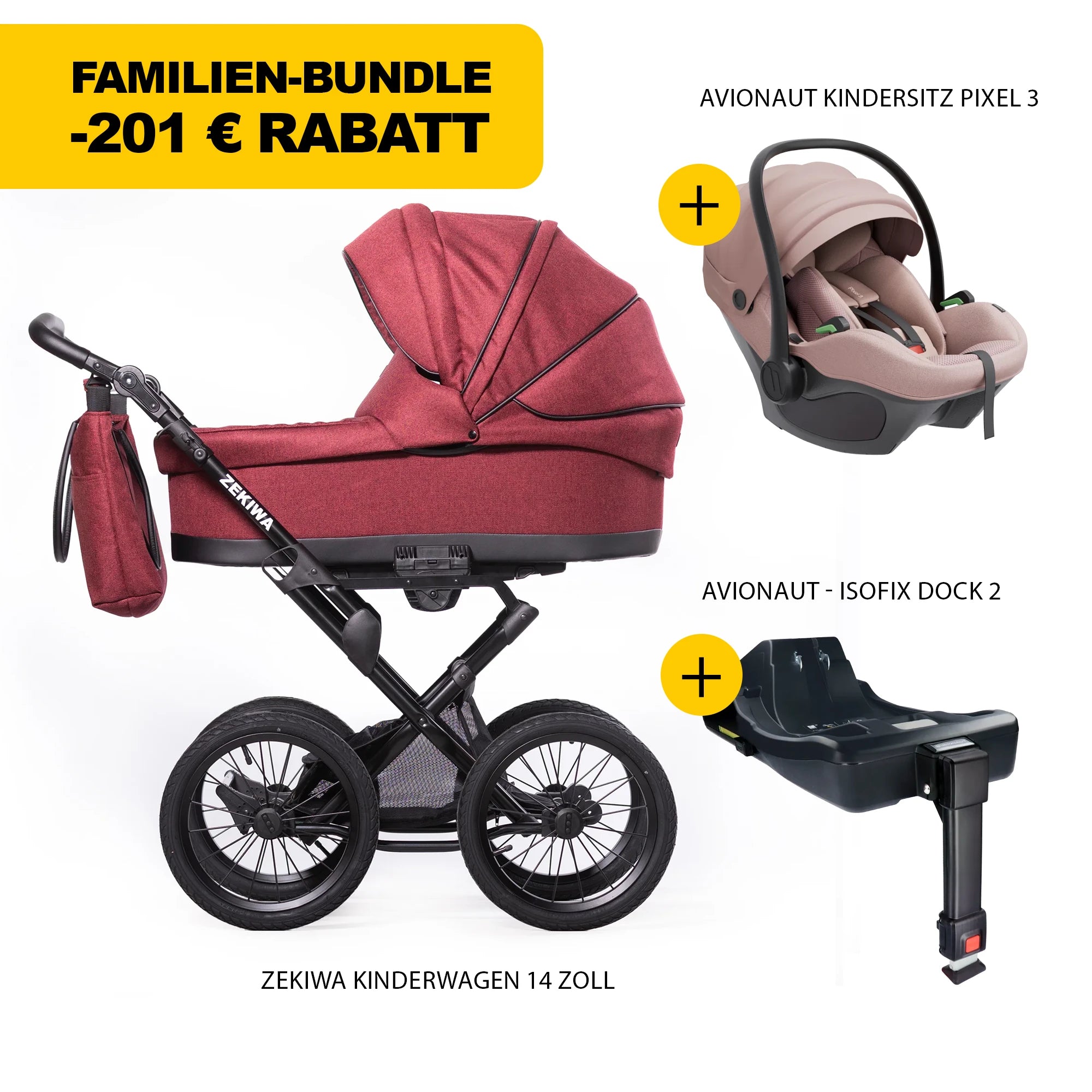 ZEKIWA 4 in 1 Kinderwagen Bundle - Waldbeere