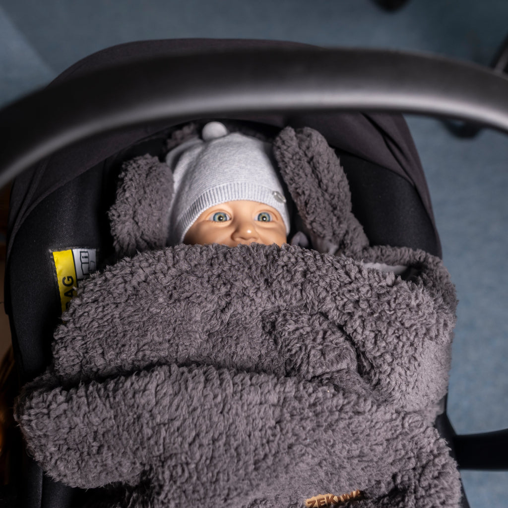 Einschlagdecke Teddy grau - für Kinderwagen und Babyschale geeignet