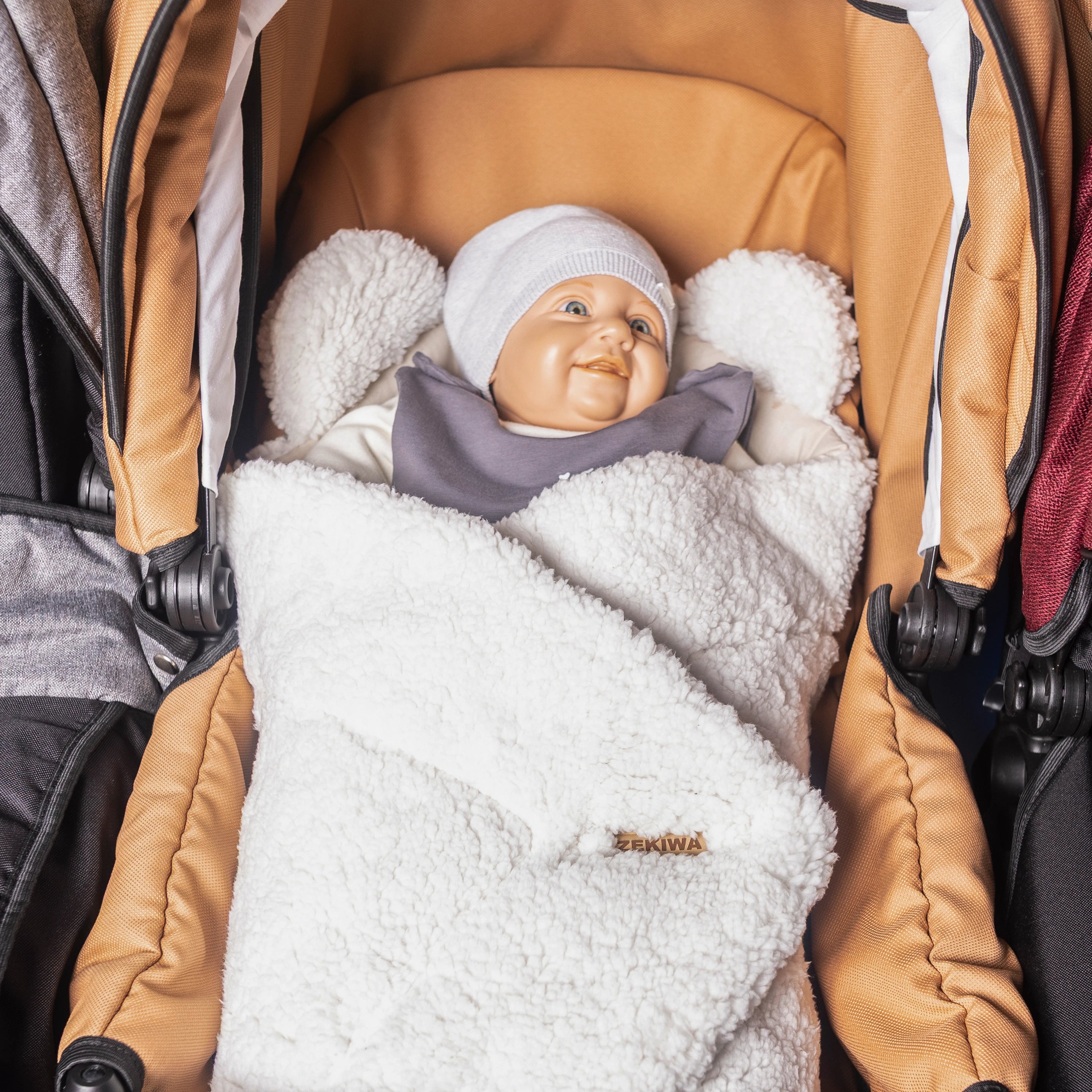 Puckdecke - Kokon, Baby Einschlagdecke - beige - für Kinderwagen geeignet